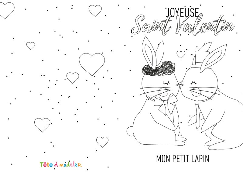 Carte lapins amoureux à colorier