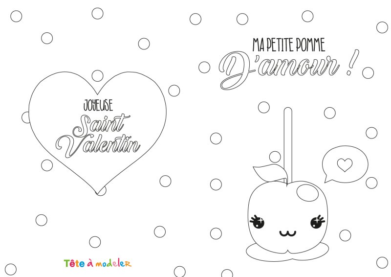 Carte pomme d'amour à colorier
