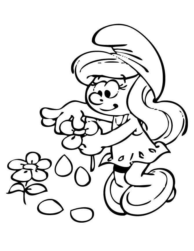 Cloriage de la Schtroumpfette avec des fleurs