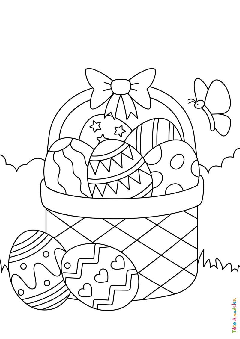 Coloriage d'un panier d'oeufs de Pâques