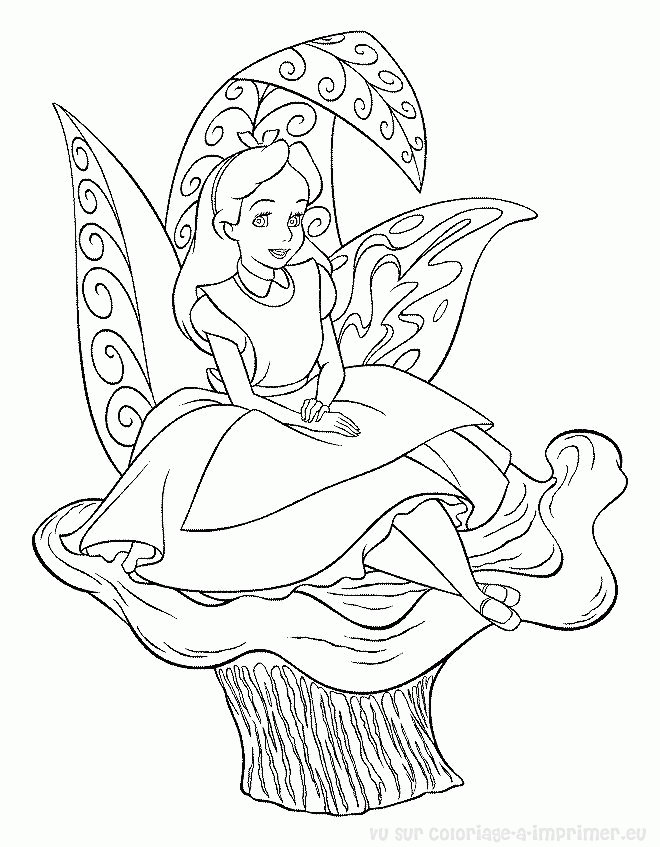 Coloriage Alice au Pays des merveilles dans une fleur