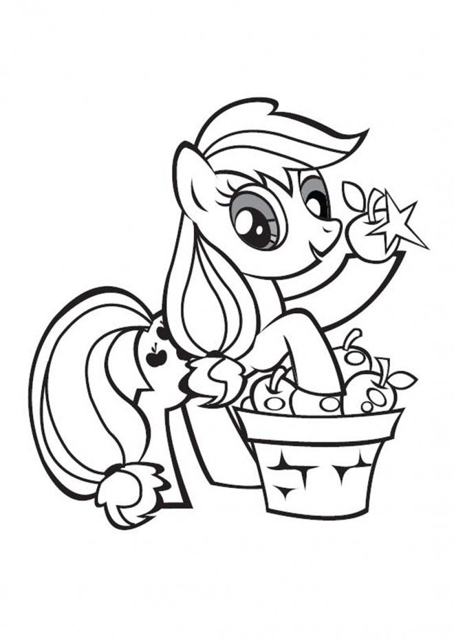 Coloriage Applejack récolte des pommes