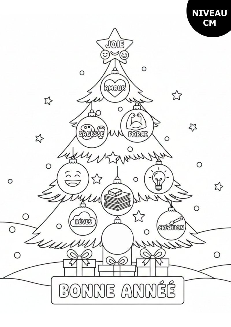 Coloriage arbre de Noël bonne année