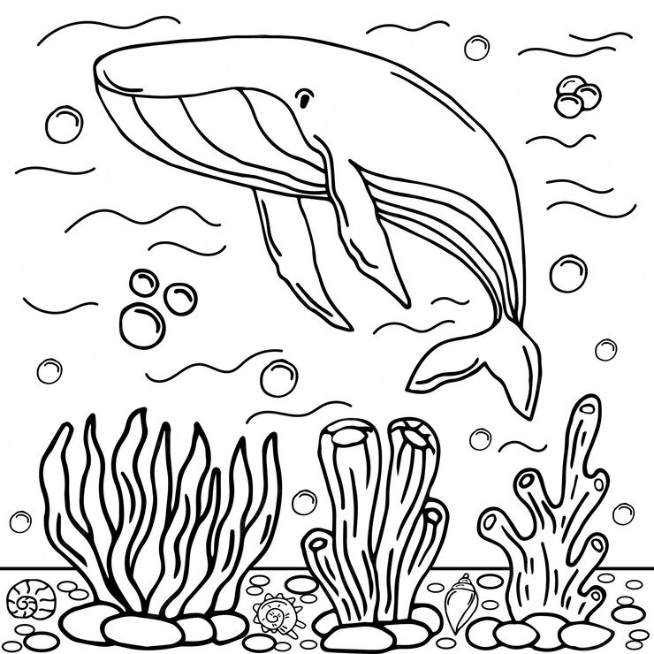 Coloriage baleine en mer