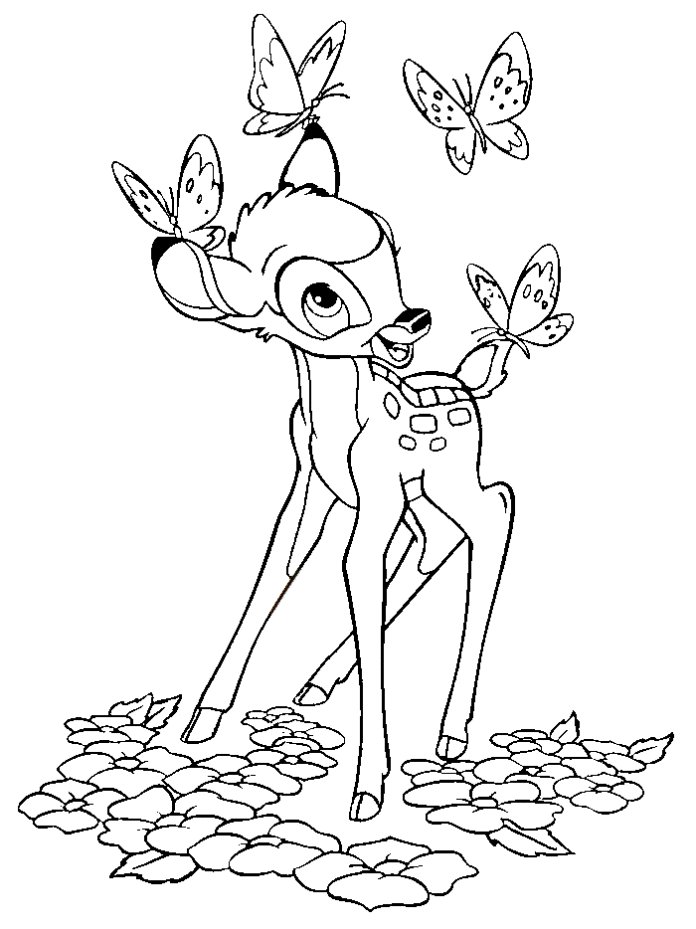 Coloriage Bambi et papillons