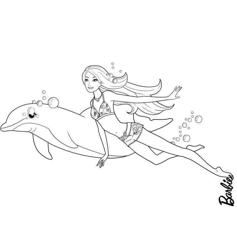 Coloriage barbie et son dauphin
