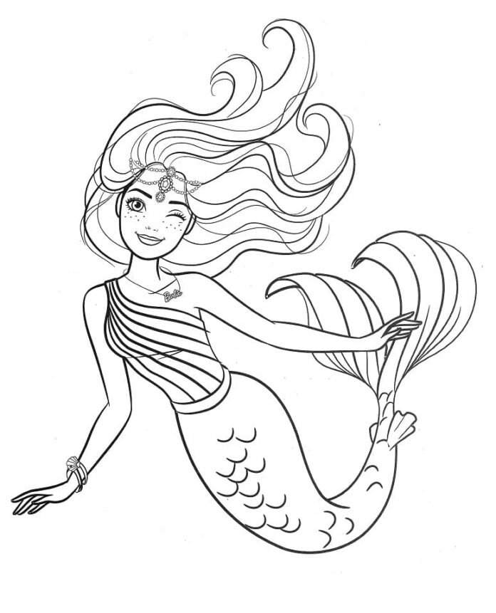 Coloriage barbie sirène qui fait un clin d'oeil