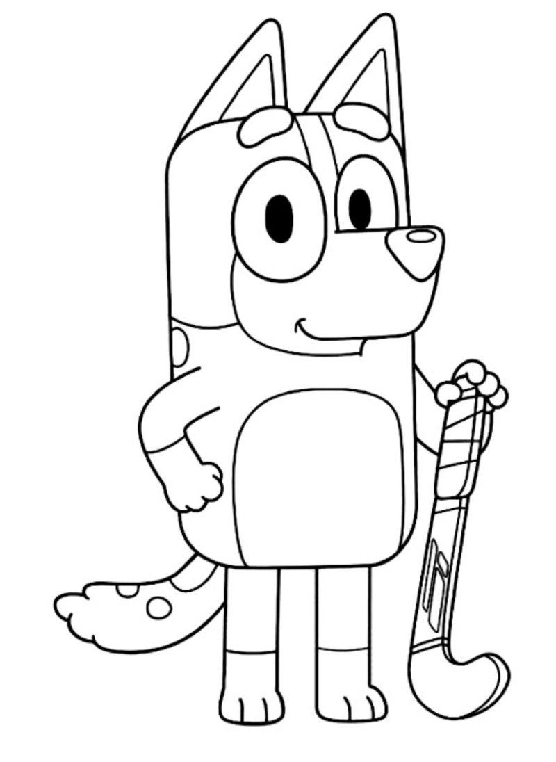 Coloriage Bluey avec une crosse