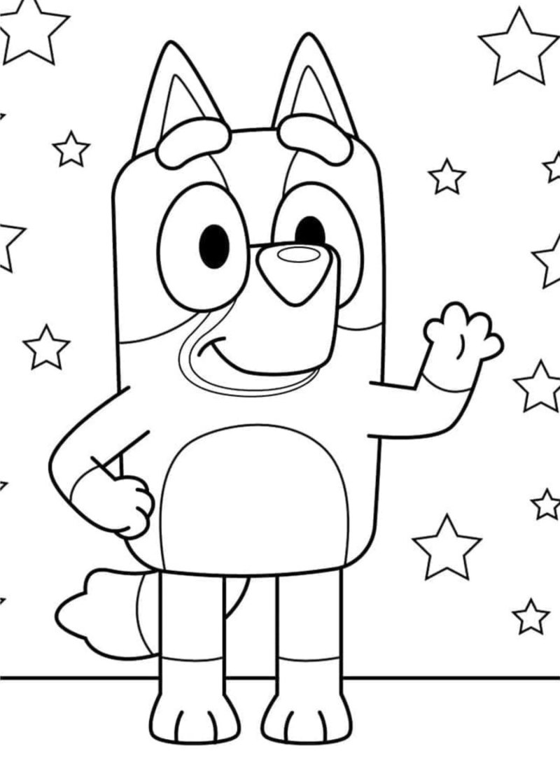 Coloriage Bluey sous les étoiles