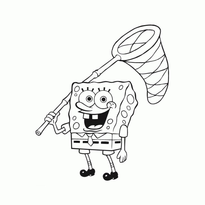 Coloriage Bob l'éponge qui pêche au filet