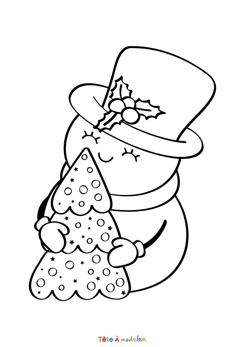 Le coloriage d'un bonhomme de neige en PDF à imprimer