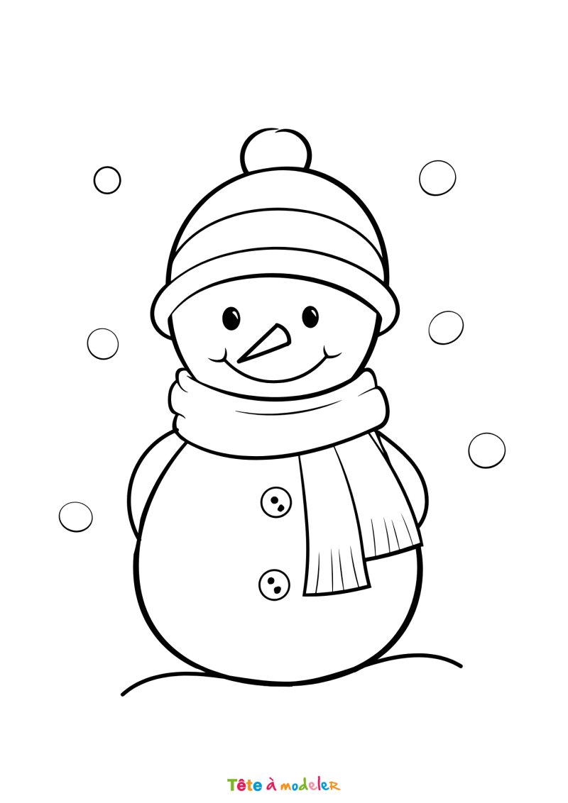 Le coloriage d'un bonhomme de neige gratuit à imprimer