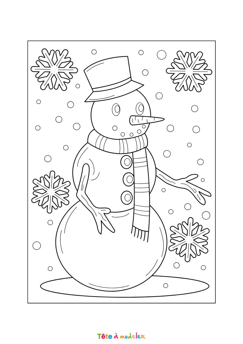Le coloriage d'un bonhomme de neige réaliste à imprimer