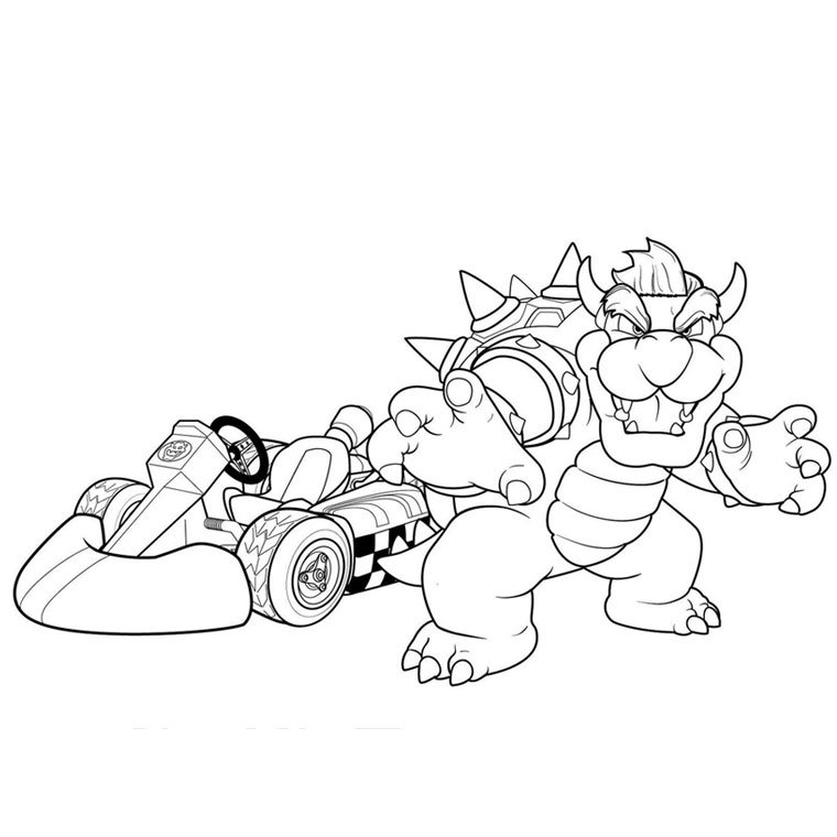 Coloriage Bowser dans Marion Kart