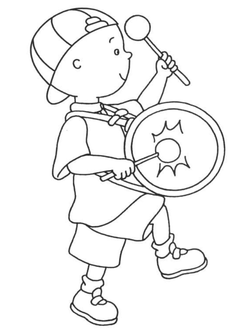 Coloriage Caillou fait des percussions