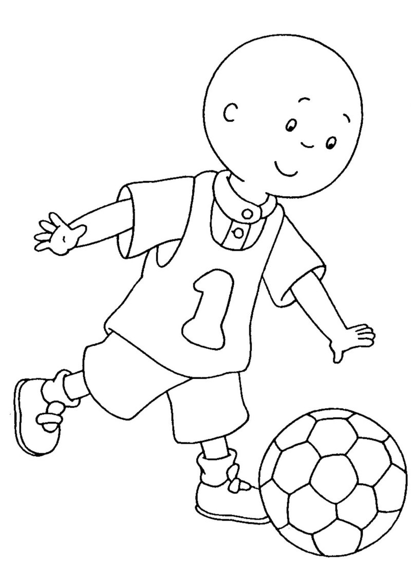 Coloriage Caillou fait du football