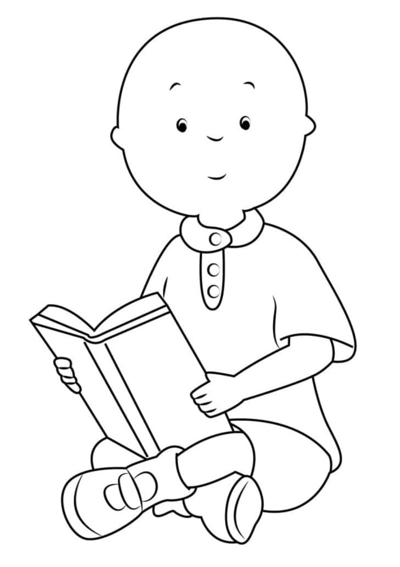 Coloriage Caillou qui lit un livre