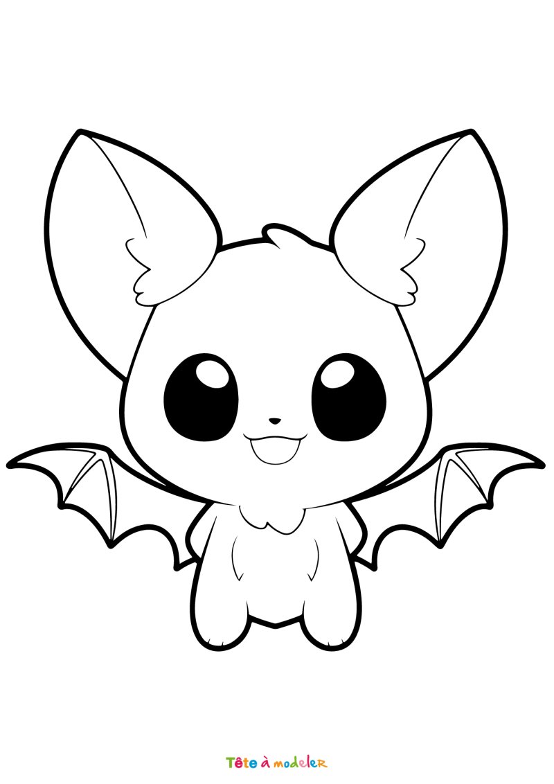 Coloriage d'une chauve-souris kawaii