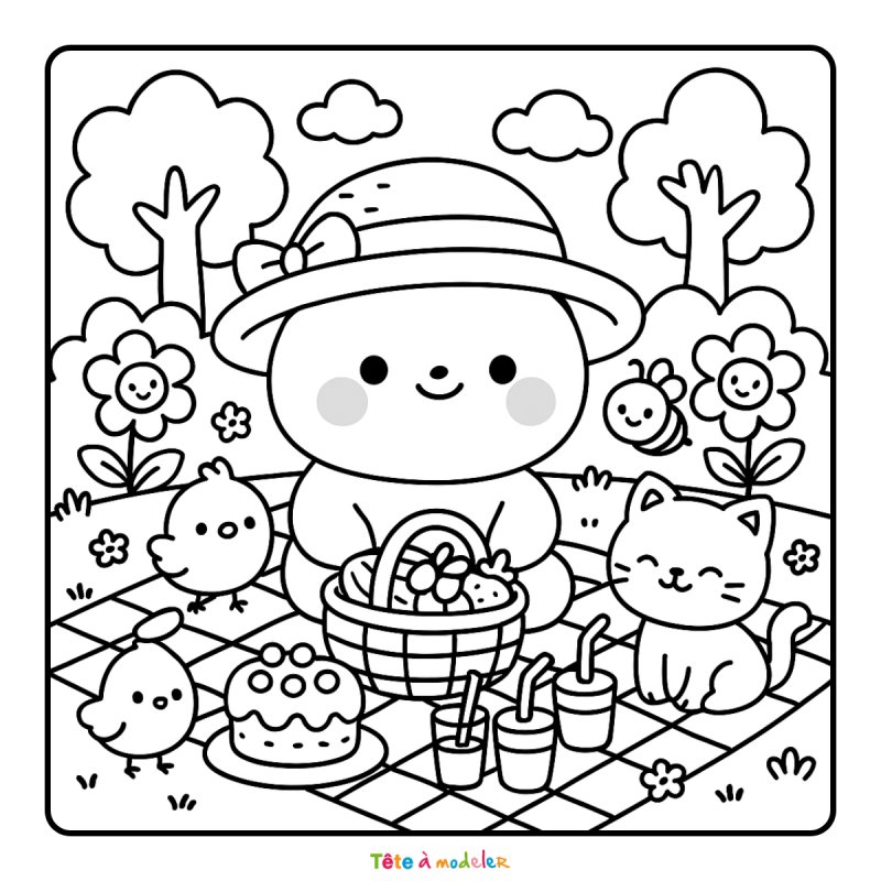 Coloriage Coco Wyo : pique nique au soleil