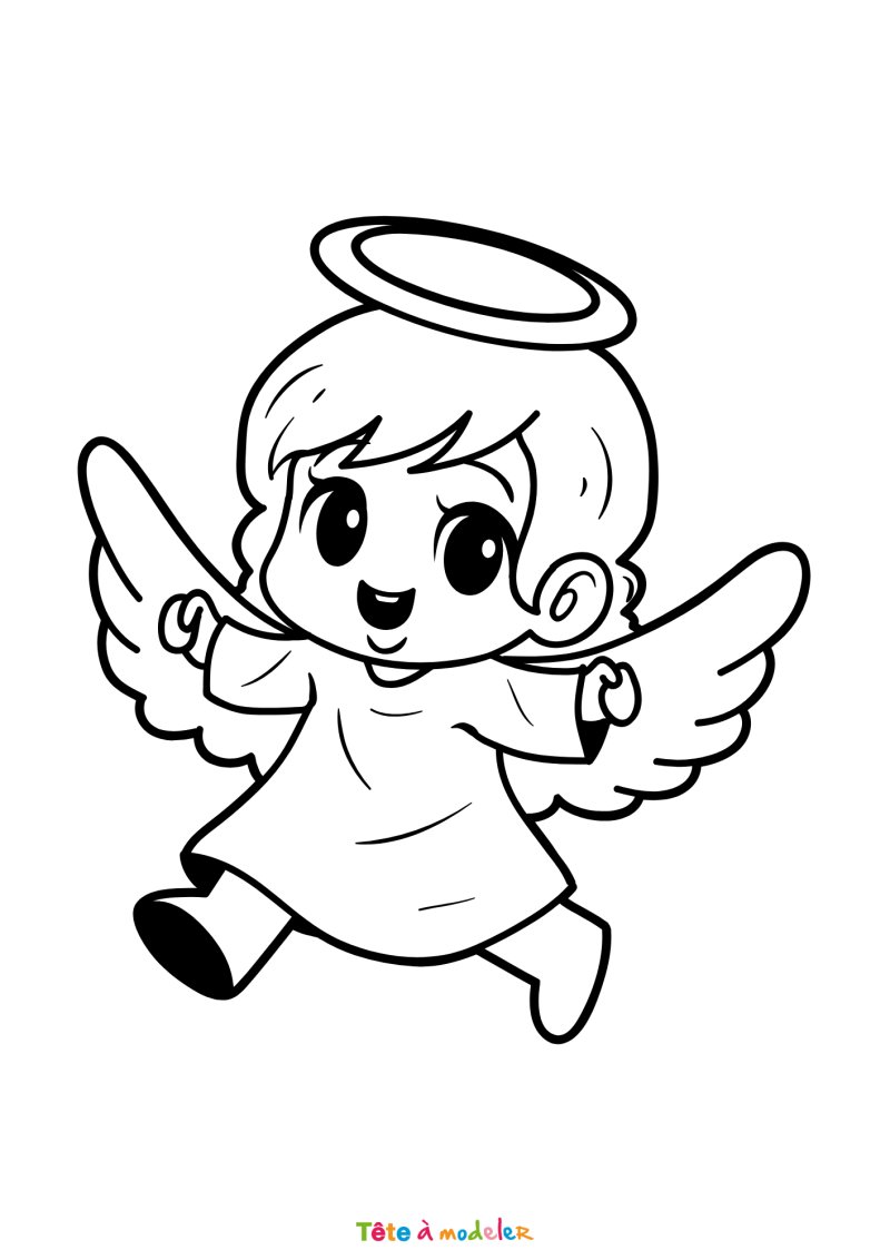 Le coloriage d'un ange kawaii à imprimer