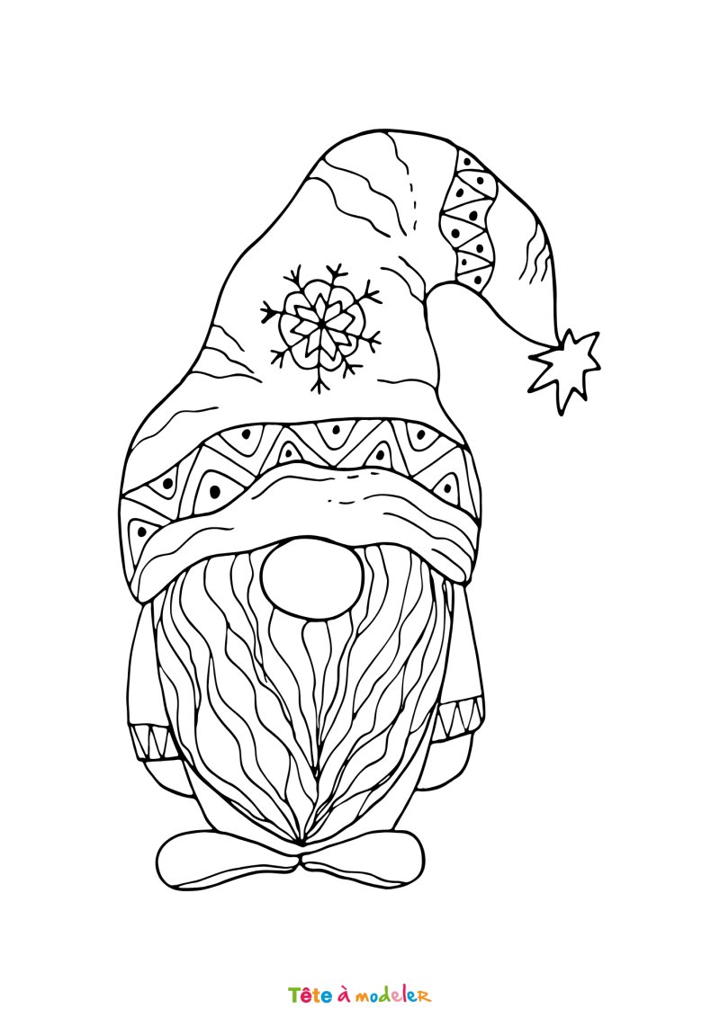 Le coloriage d'un gnome de Noël à imprimer