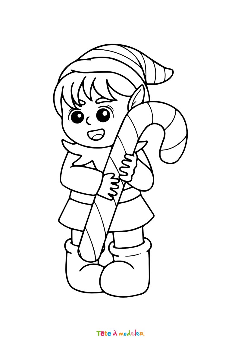 Le coloriage d'un lutin de Noël mignon à imprimer