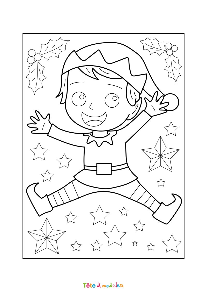 Le coloriage d'un lutin de Noël qui s'amuse à imprimer