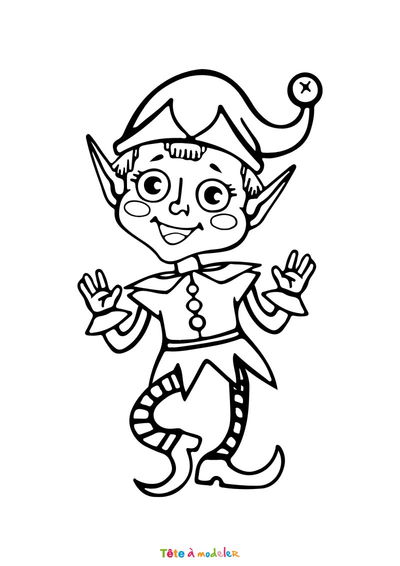 Le coloriage d'un lutin de Noël à imprimer