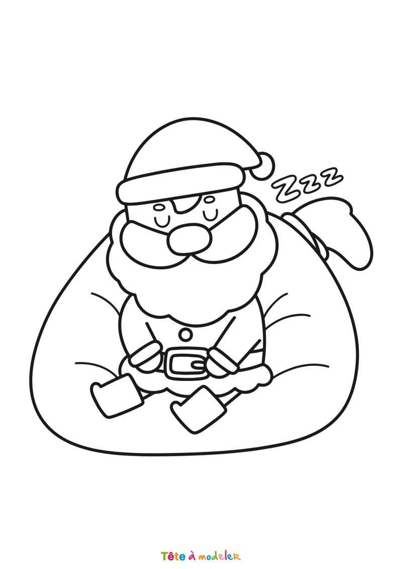 Le coloriage d'un Père Noël qui dort à imprimer