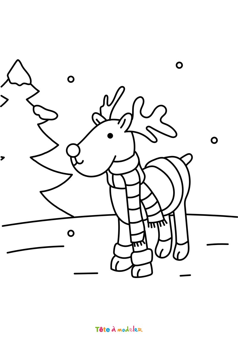 Le coloriage d'un renne de Noël à télécharger