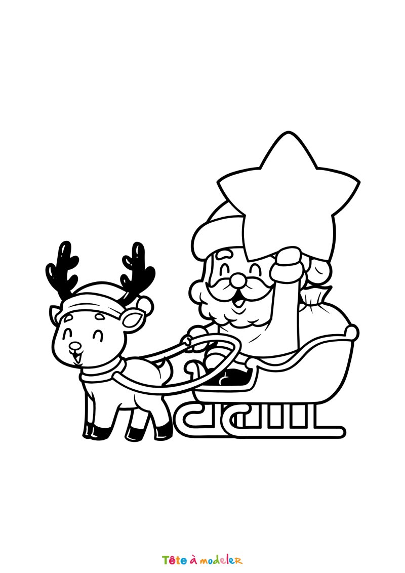 Le coloriage d'un renne de Noël avec une étoile à imprimer