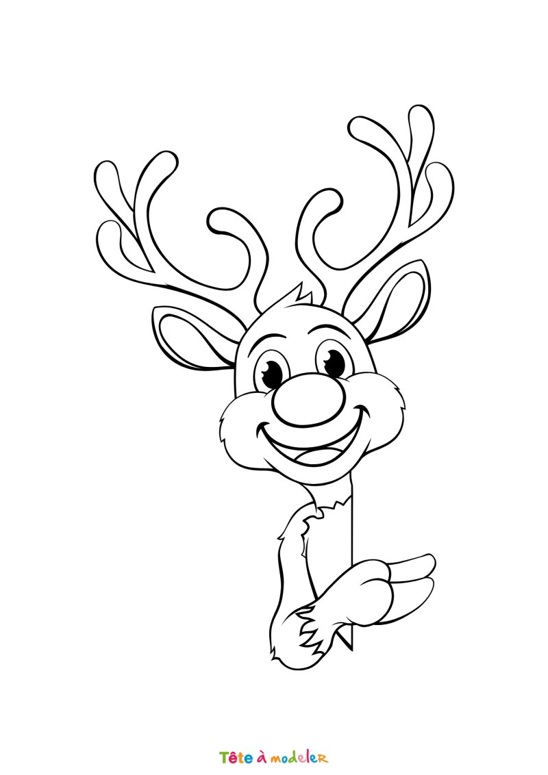 Le coloriage d'un renne de Noël en PDF à imprimer