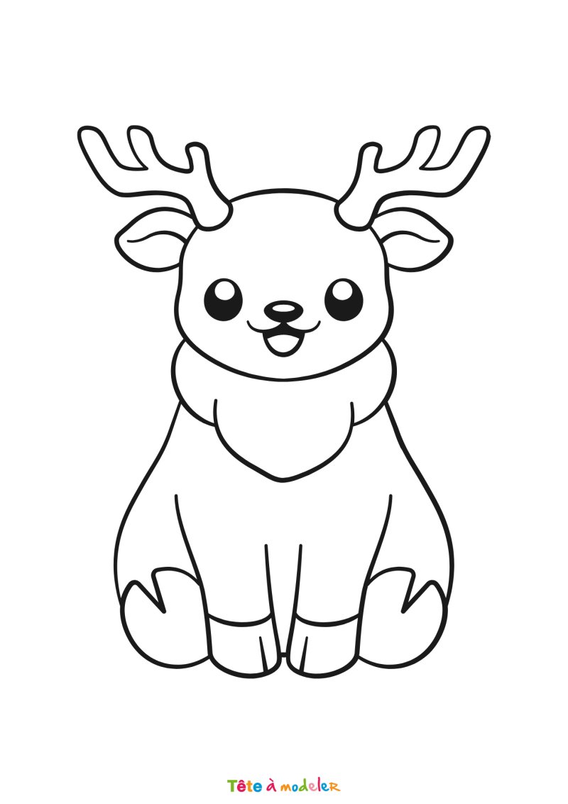 Le coloriage d'un renne de Noël facile à imprimer