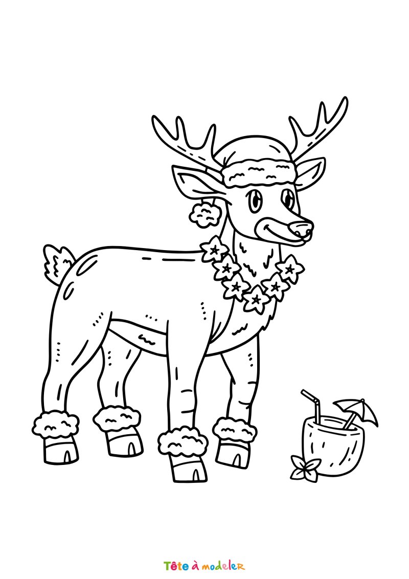 Le coloriage d'un renne de Noël gratuit à imprimer
