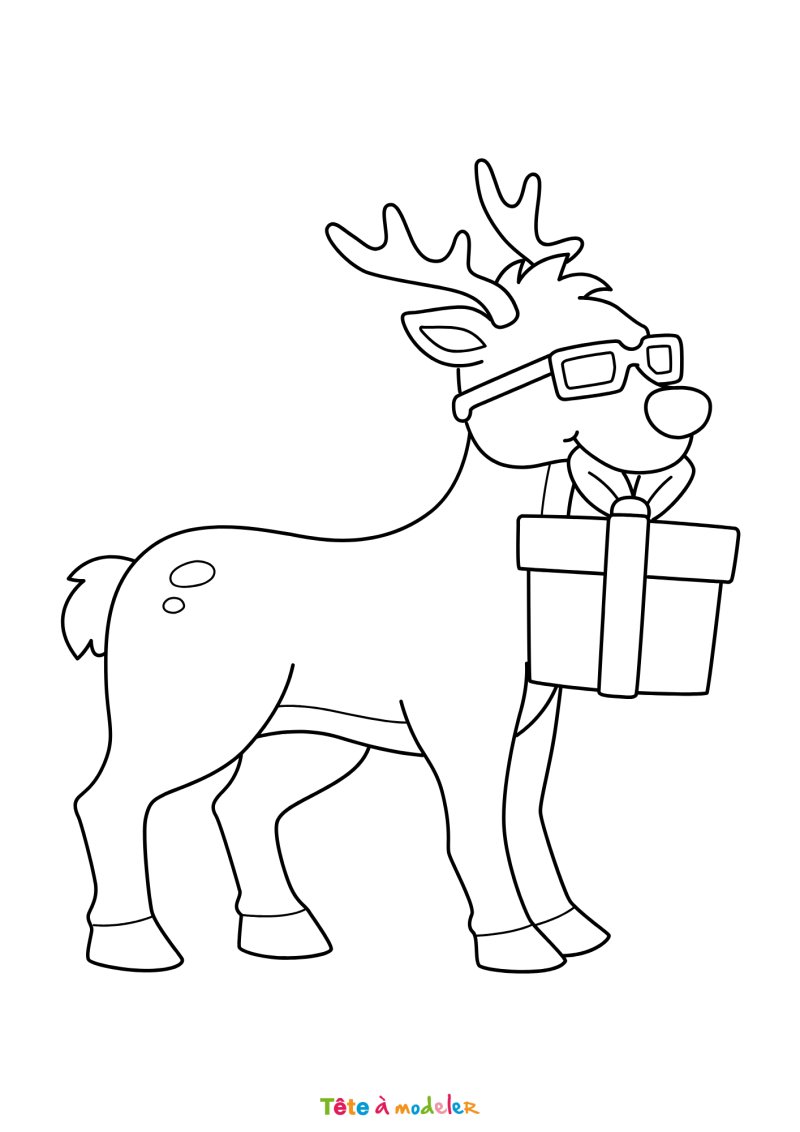 Le coloriage d'un renne de Noël marrant à imprimer