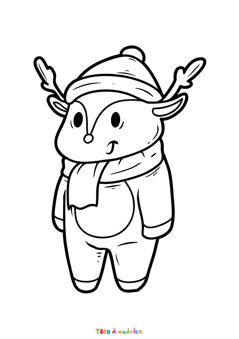 Le coloriage d'un renne de Noël pour maternelle à imprimer