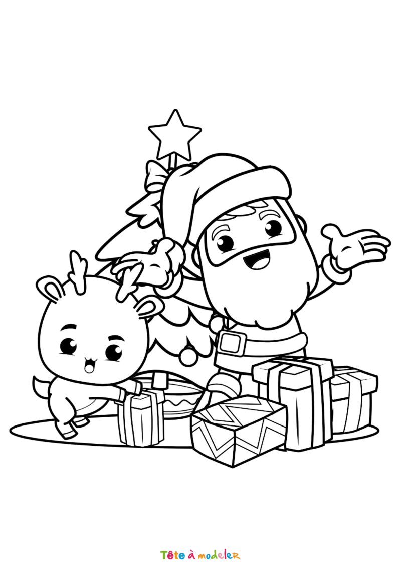 Le coloriage d'un renne de Noël unique à imprimer