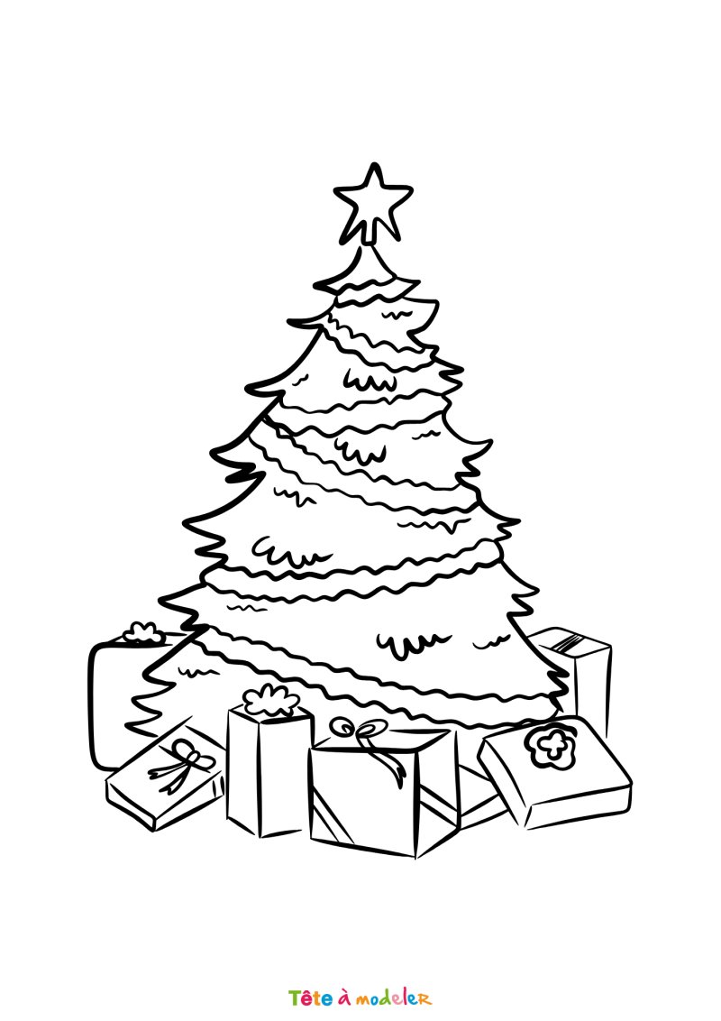 Le coloriage d'un sapin de Noël réaliste à imprimer