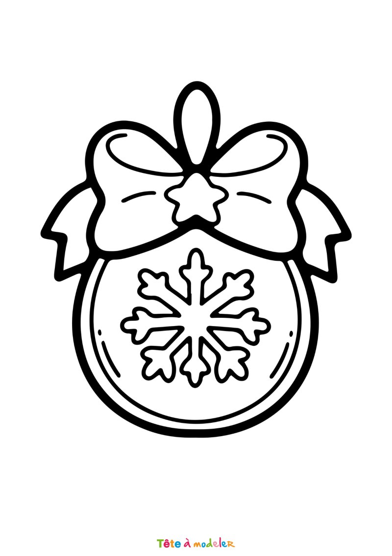 Le coloriage d'une boule de Noël avec un ruban à imprimer