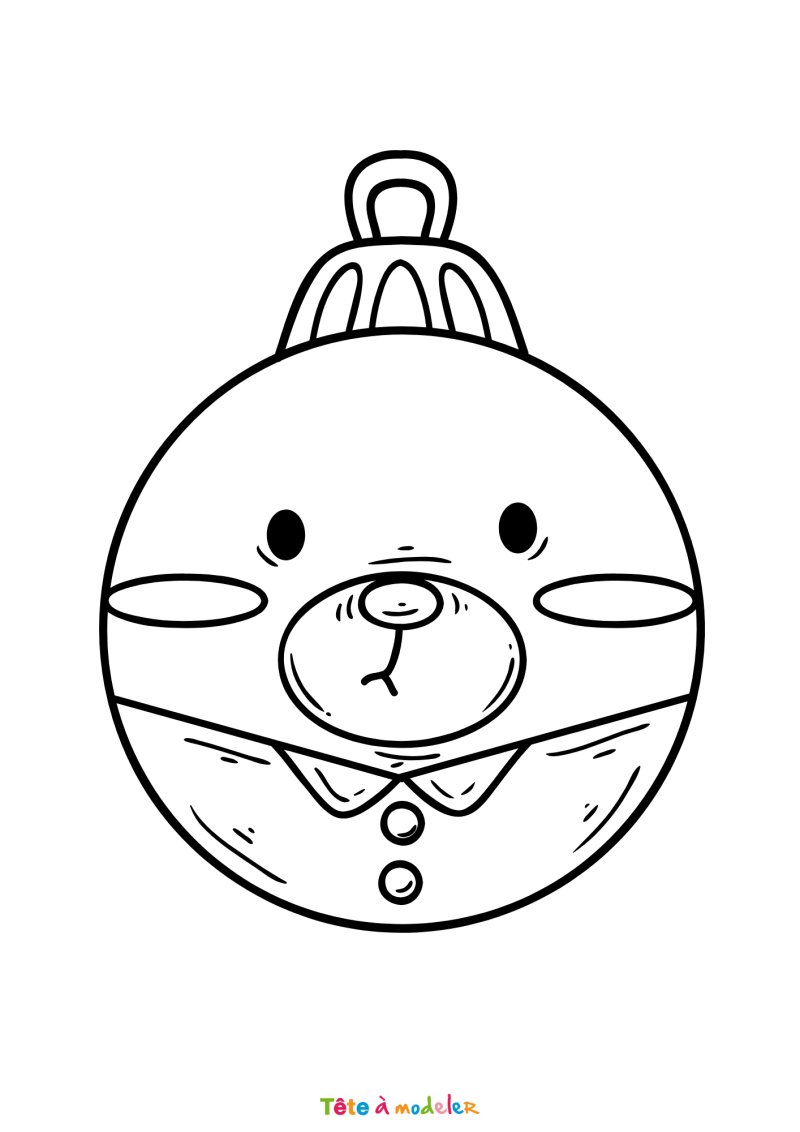 Le coloriage d'une boule de Noël kawaii à imprimer