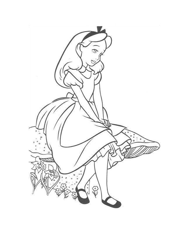 Coloriage d'Alice au pays des merveilles pensive