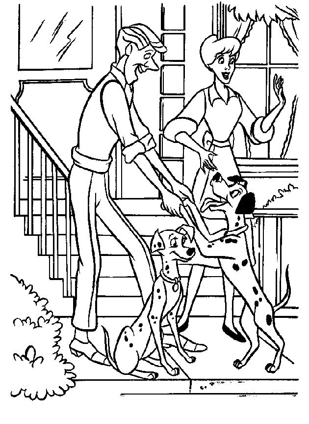 Coloriage d'Anita, Roger avec Perdita et Pongo