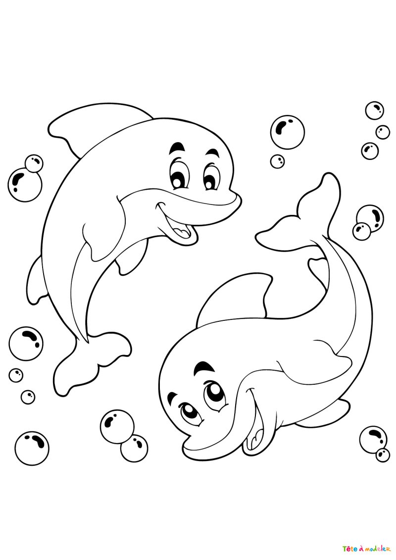 Coloriage de dauphins joyeux