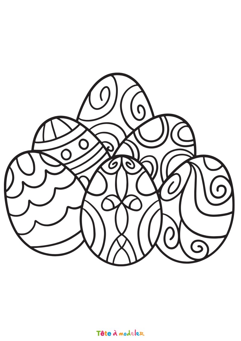 Coloriage de 6 oeufs de Pâques