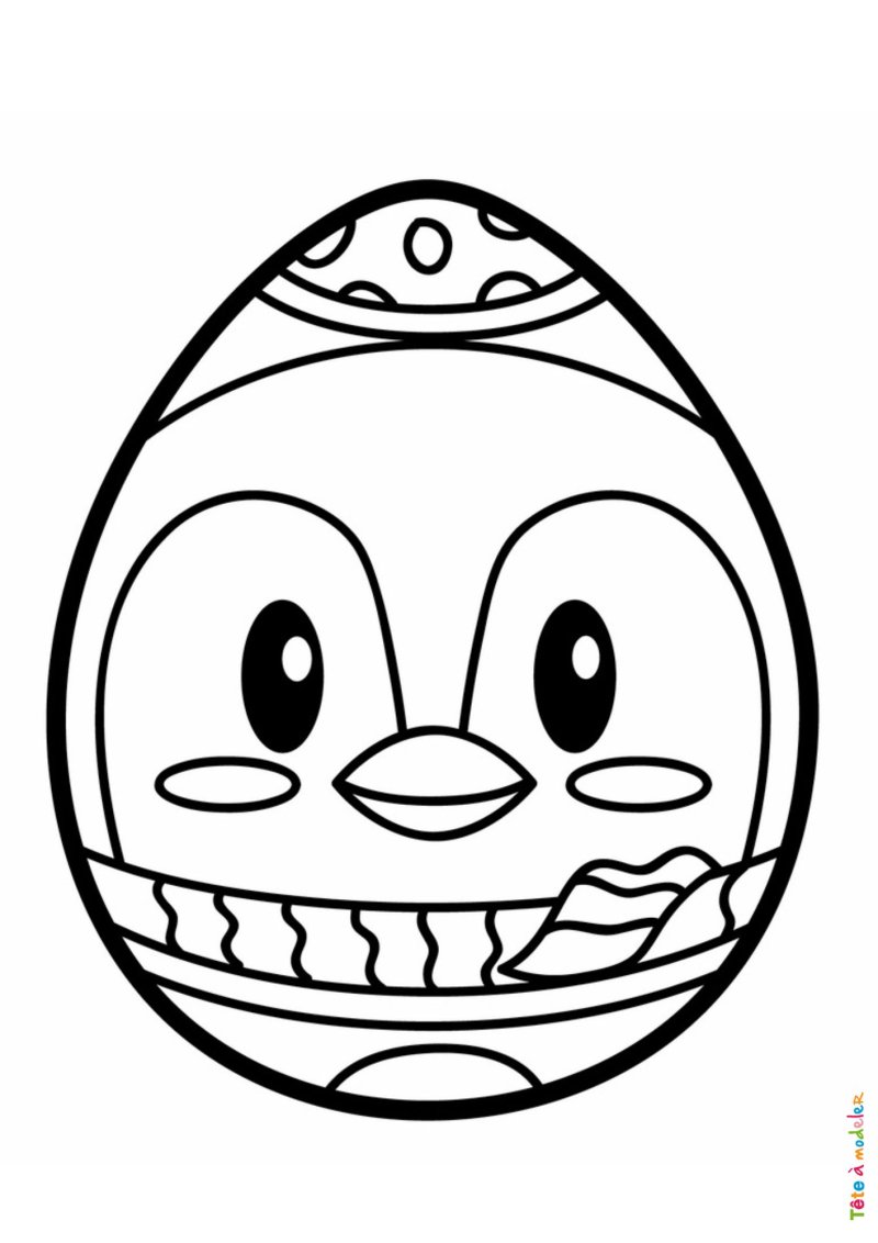 Coloriage d'un oeuf de Pâques pingouin