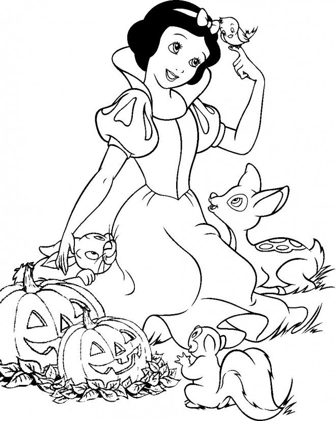 Coloriage de Blanche Neige à halloween