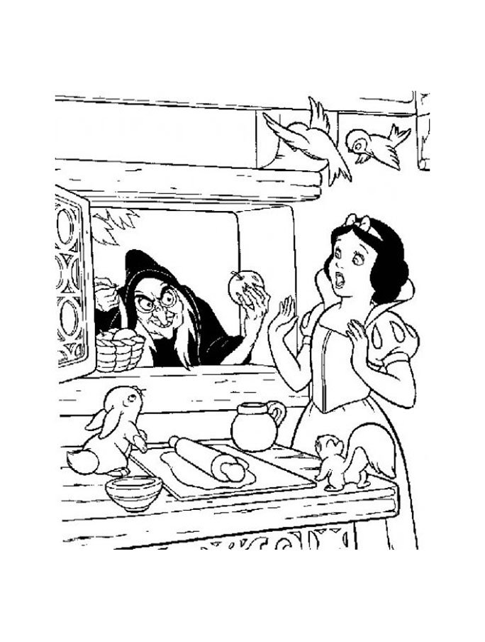 Coloriage de Blanche Neige et la sorcière 