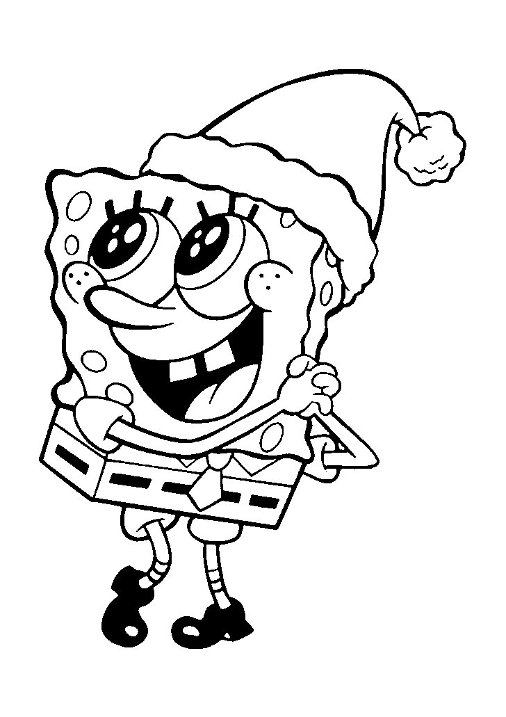 Coloriage de Bob l'éponge avec chapeau de Noël 