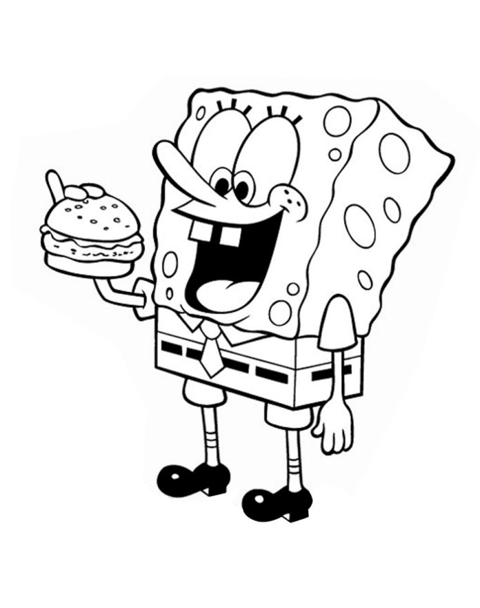 Coloriage de Bob l'éponge qui mange un burger