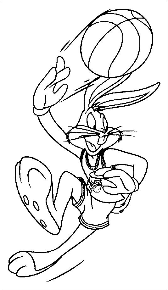 Coloriage de Bugs Bunny qui joue au basket
